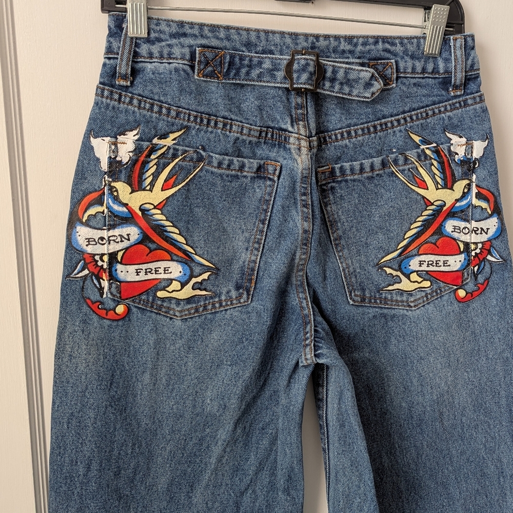 Embroidered 'Born Free' Blue Denim Women’s Jeans